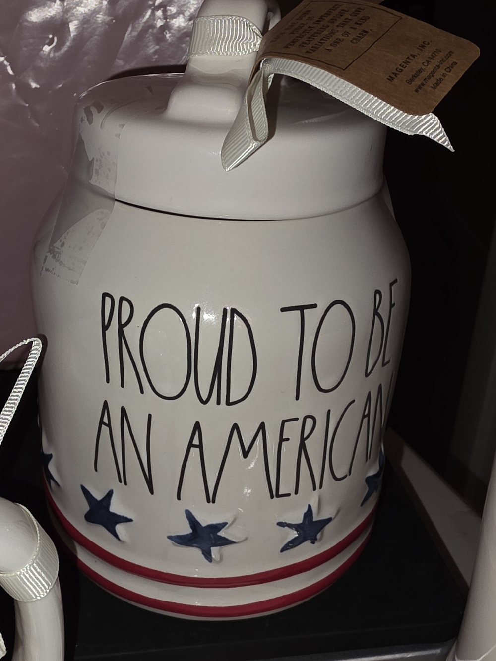 Magenta Patriotic Ceramic Canister, Mugs & Spoonrest in Red, White & Blue - Picture 3 of 5